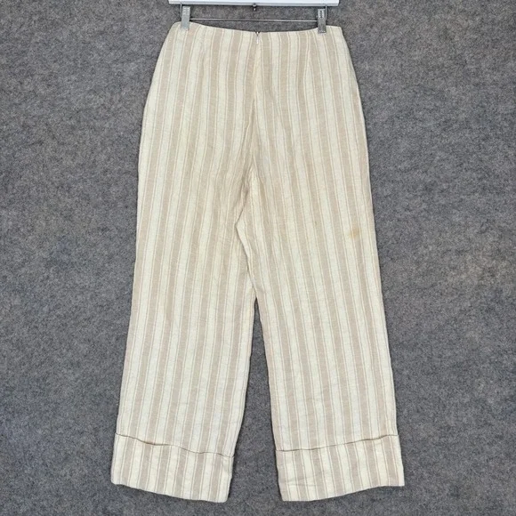 Reformation Wide Leg Striped Pants Womens 6 Cuffed High Rise Surplus Fabric USA‎ - Picture 10 of 16